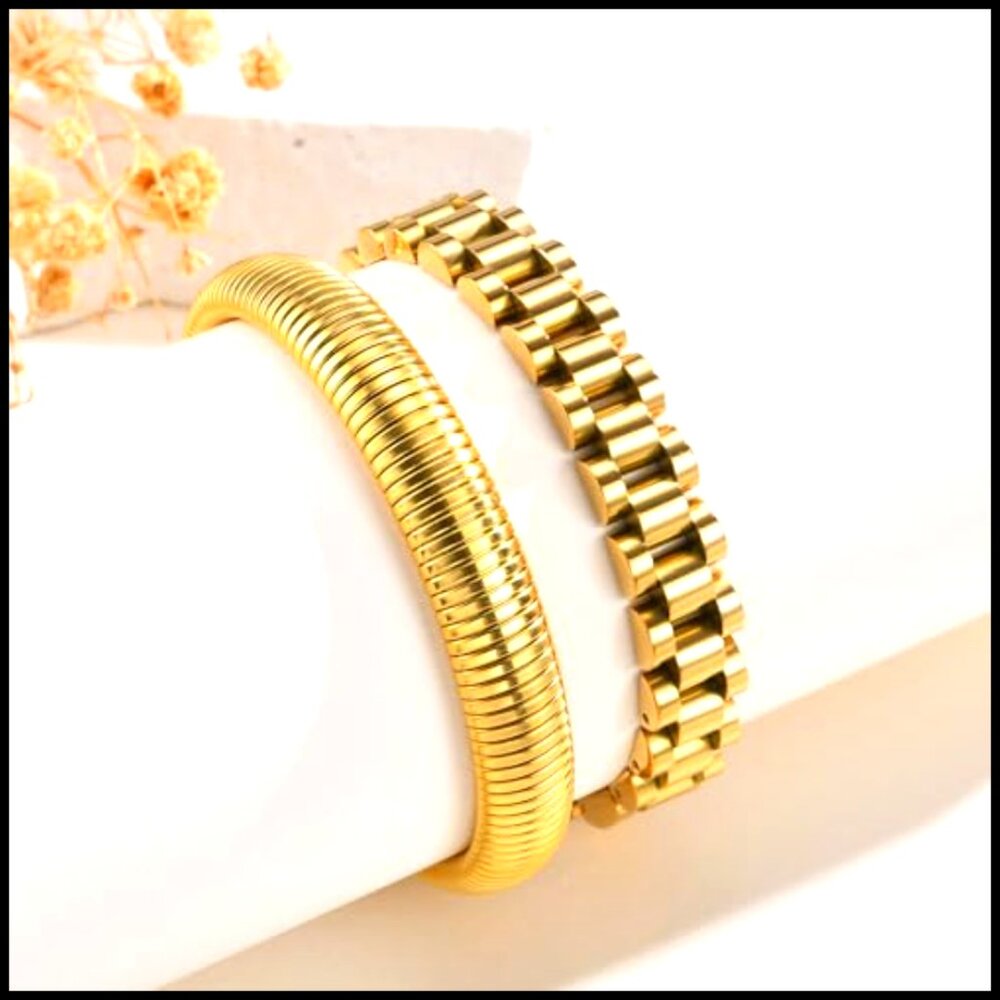 Stackable Chunky Link Bracelets Set Gold Plated S… - image 6